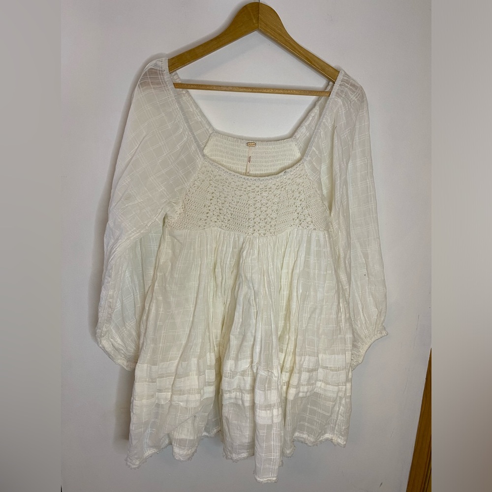 Free People Ari Cotton Crochet Front Babydoll Ruffled Mini Dress - Picture 4 of 14
